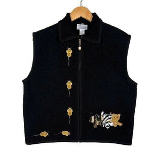 Vintage 90s 100% Boiled Wool Cat & Mouse Vest Black Women’s XL RARE!